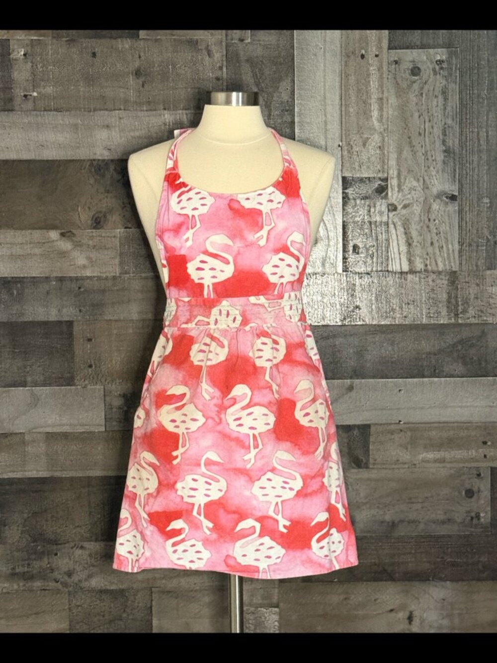 Anthropologie flamingo apron OS pink batik cottagecore tropical feminine summer